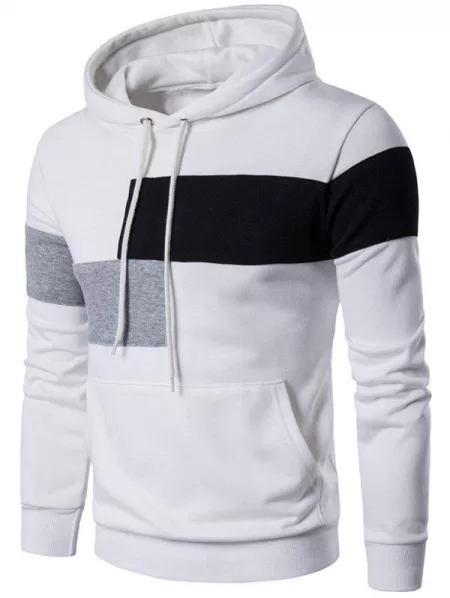 Color Block Kangaroo Pocket Drawstring Hoodie