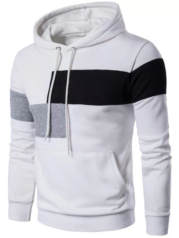 Color Block Kangaroo Pocket Drawstring Hoodie