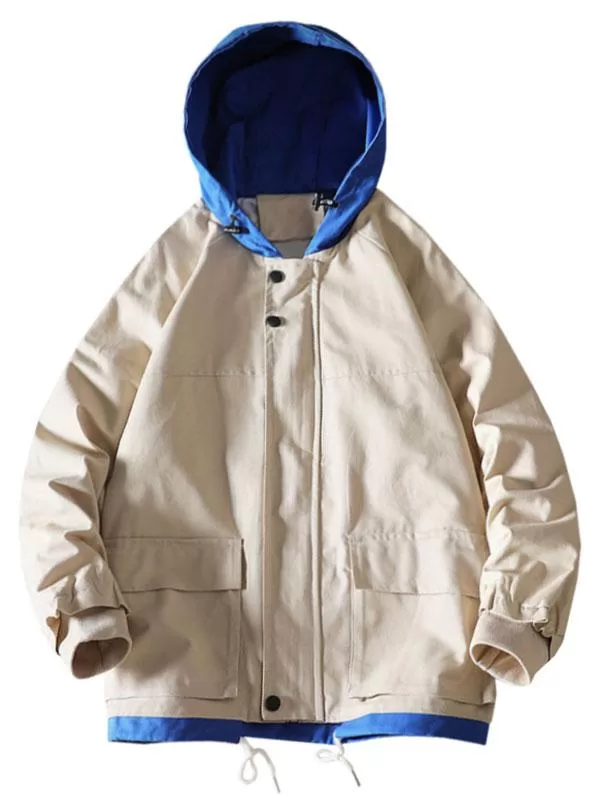 Colorblock Flap Pocket Raglan Sleeve Hooded Jacket