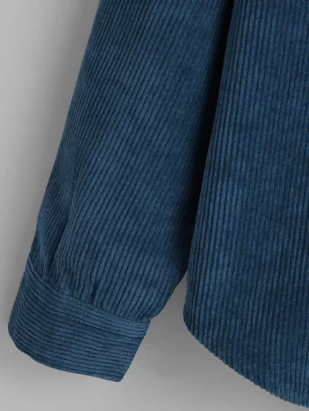 Colorblock Hooded Corduroy Shirt Jacket