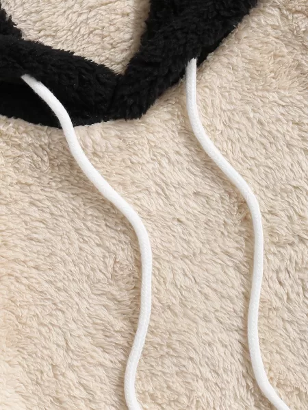 Colorblock Kangaroo Pocket Fluffy Hoodie