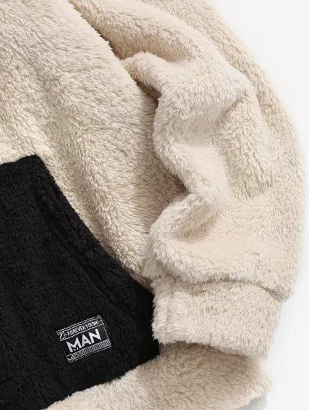Colorblock Kangaroo Pocket Fluffy Hoodie