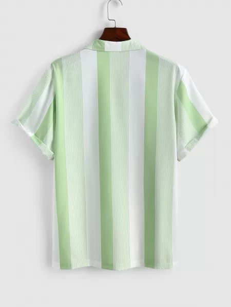Colorblock Vertical Stripe Short Sleeves Shirt