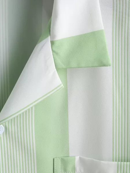 Colorblock Vertical Stripe Short Sleeves Shirt