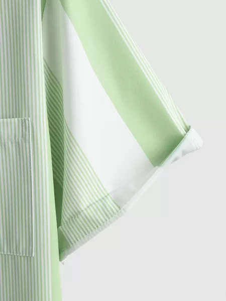 Colorblock Vertical Stripe Short Sleeves Shirt