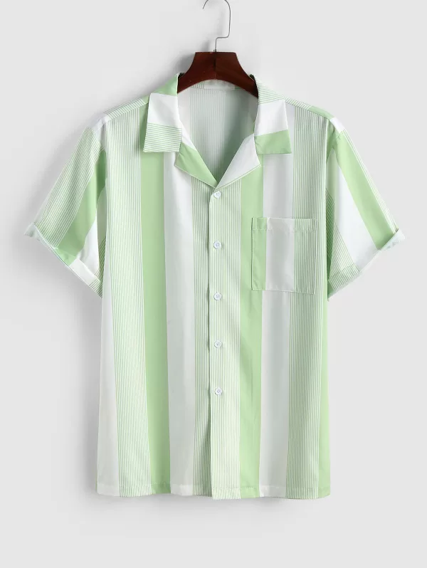 Colorblock Vertical Stripe Short Sleeves Shirt