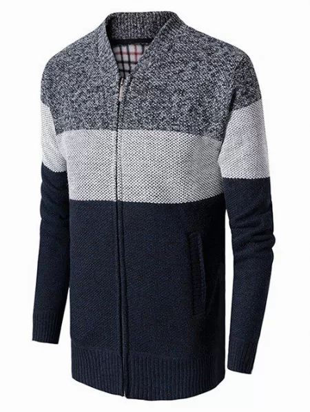 Colorblocking Panel Zip Up Fleece Cardigan