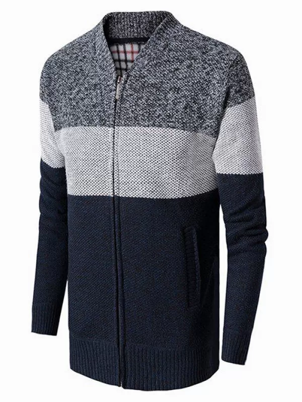 Colorblocking Panel Zip Up Fleece Cardigan