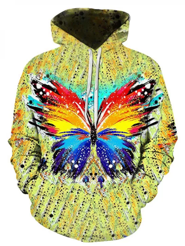 Colorful Butterfly Printed Kangaroo Pocket Hoodie