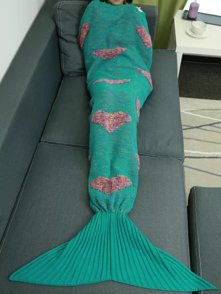 Colorful Peach Heart Crochet Knitting Mermaid Tail Style Blanket