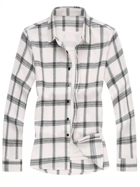 Contrast Plaid Long Sleeves Shirt