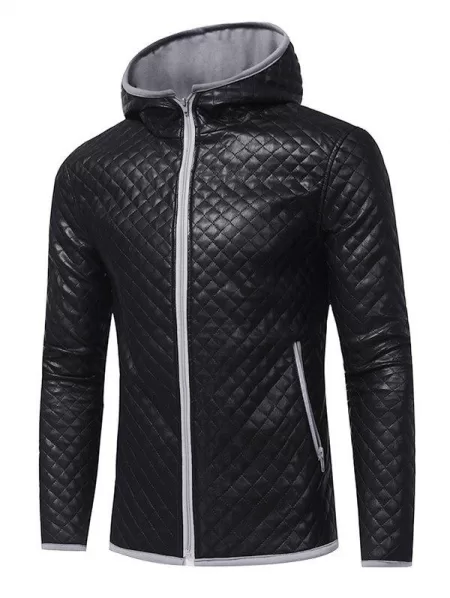Contrast Trim Zipper Hooded Quilted Jacket