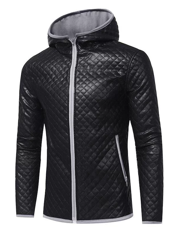 Contrast Trim Zipper Hooded Quilted Jacket