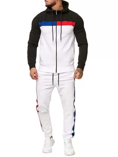 Contrast Zip Up Hoodie And Sports Pants Two Piece Set