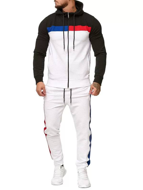 Contrast Zip Up Hoodie And Sports Pants Two Piece Set
