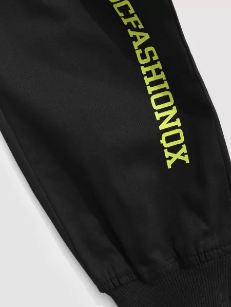 Contrasting Letter Beam Feet Cargo Techwear Pants