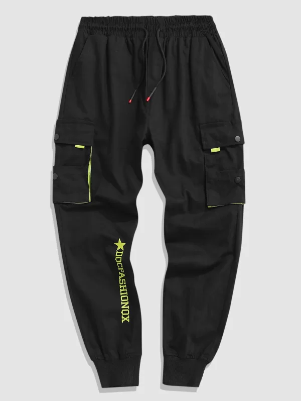 Contrasting Letter Beam Feet Cargo Techwear Pants