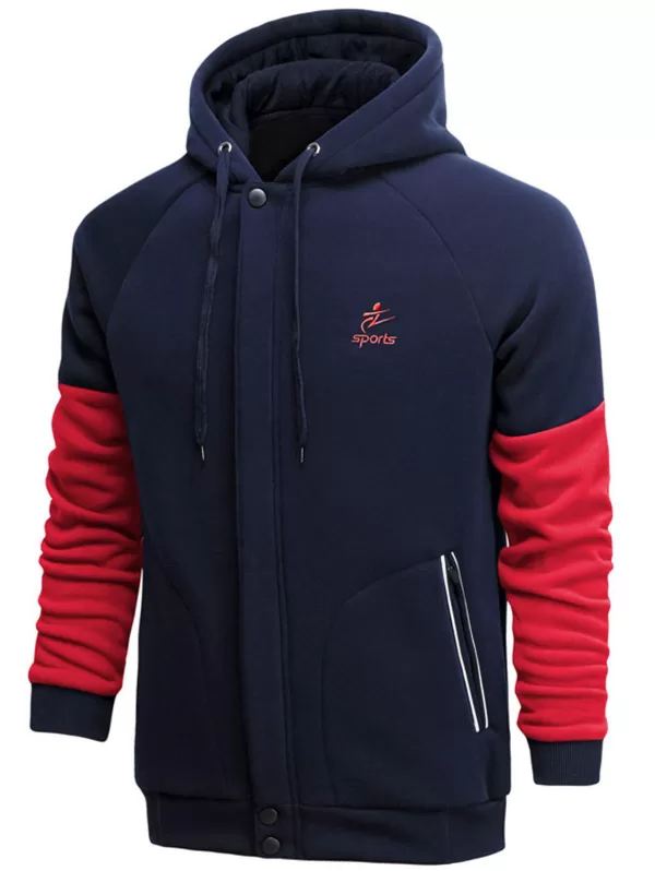 Cover Placket Color Block Fleece Hoodie