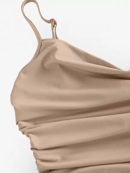 Cowl Neck Cinched Top And Wide Leg Jeans Set