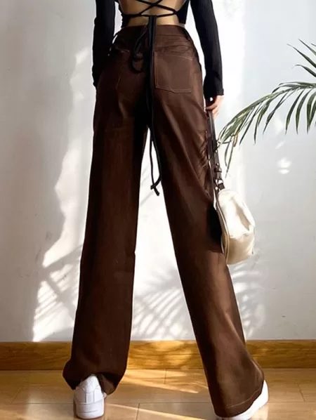 Cowl Neck Cinched Top And Wide Leg Jeans Set