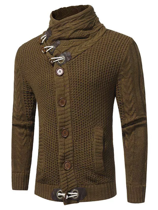 Cowl Neck Single Breasted Horn Button Cardigan