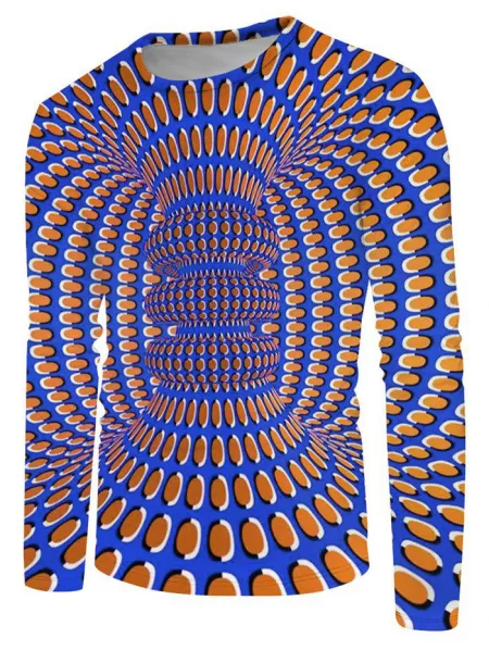 Cylindrical Spiral Print Crew Neck Casual T Shirt