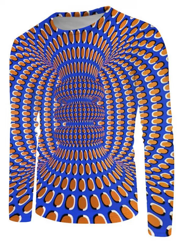 Cylindrical Spiral Print Crew Neck Casual T Shirt