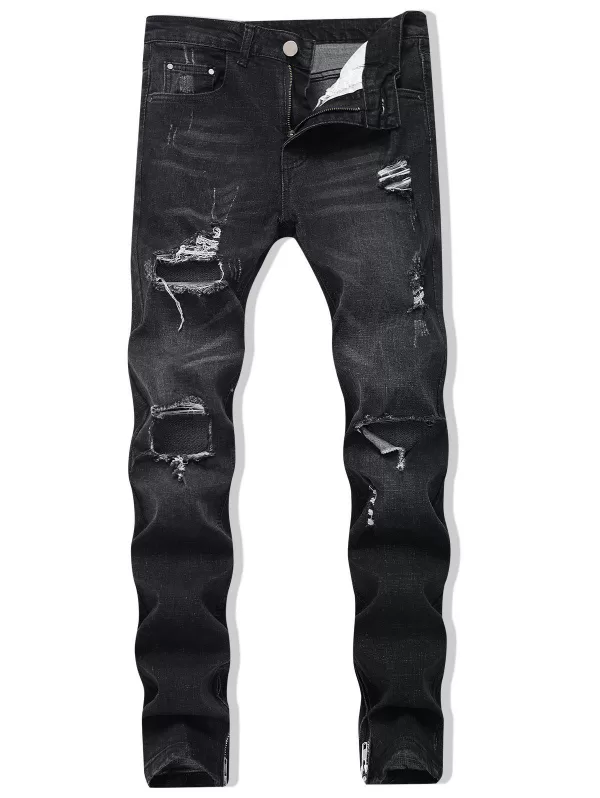 Destroyed Zipper Skinny Jeans