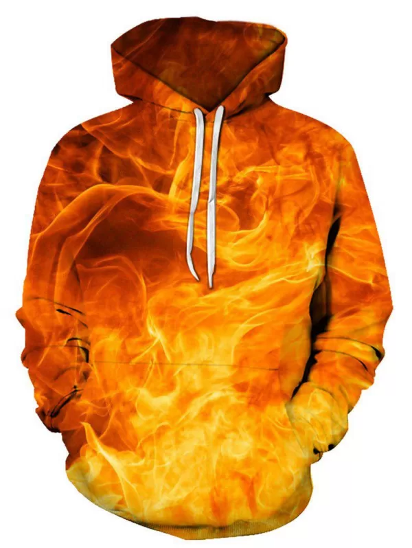 Digital Fire Print Front Pocket Leisure Hoodie