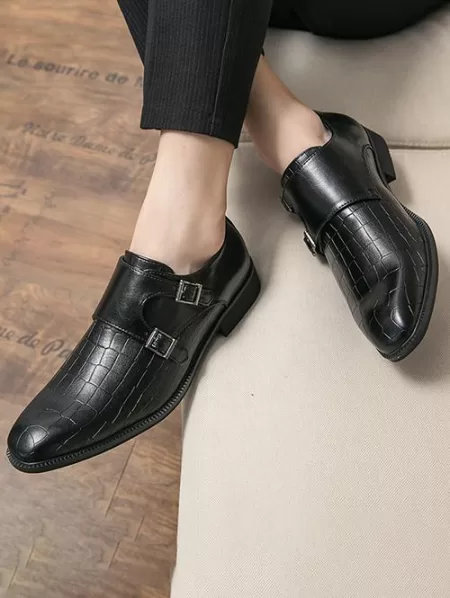 Double Buckle Design Faux Leather Shoes