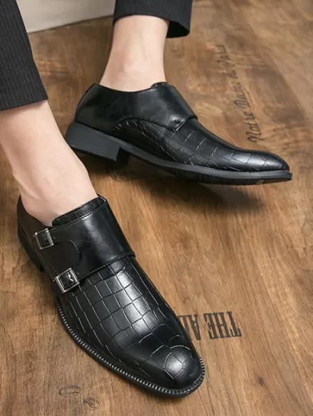 Double Buckle Design Faux Leather Shoes