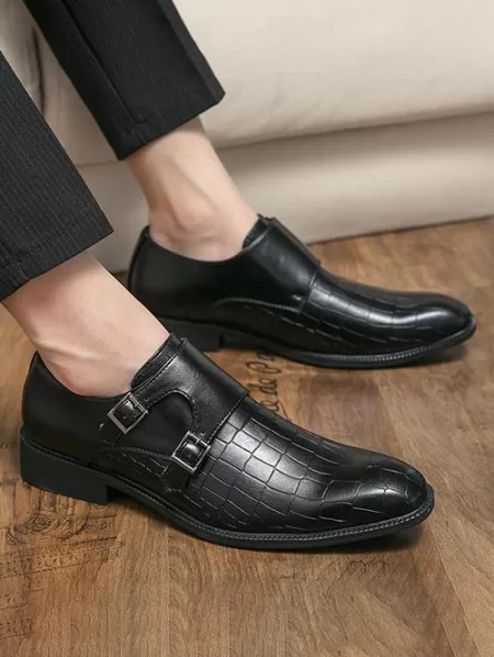 Double Buckle Design Faux Leather Shoes