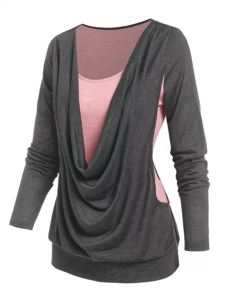 Draped Heathered Faux Twinset T-shirt