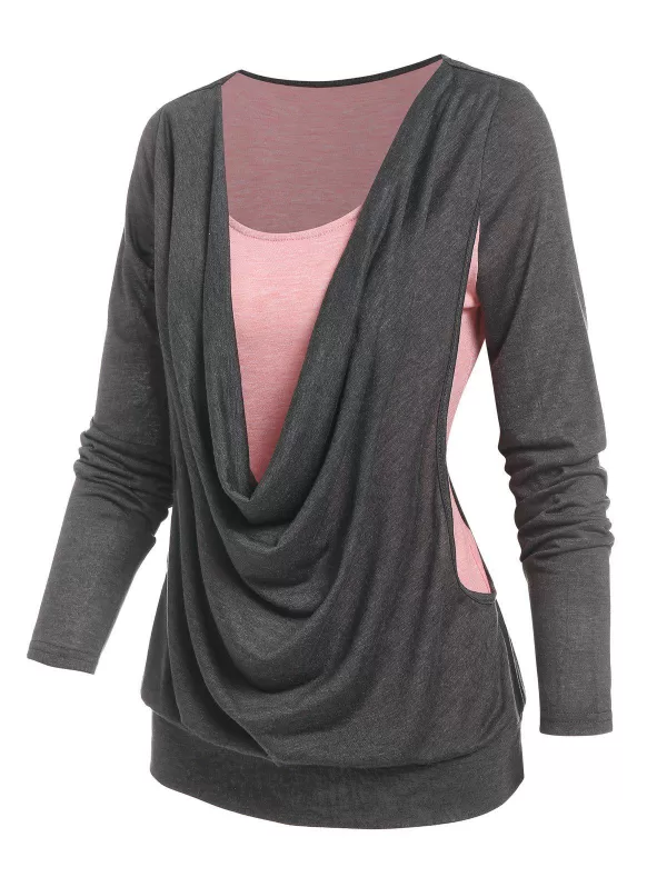 Draped Heathered Faux Twinset T-shirt