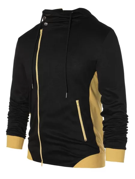 Drawstring Color Block Zip Up Hoodie