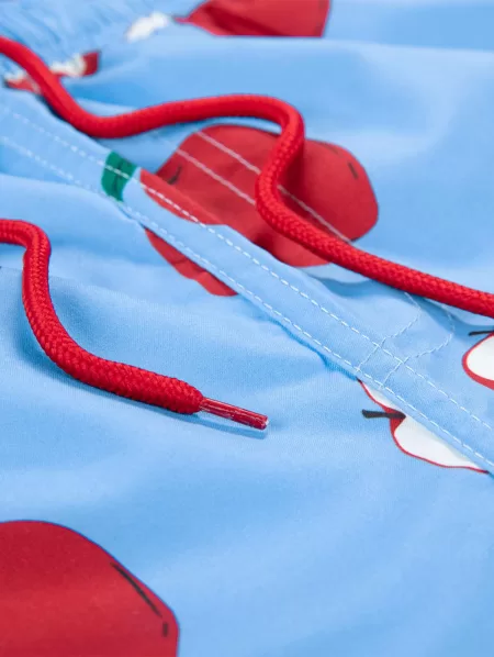 Drawstring Pockets Fruit Apple Print Casual Shorts