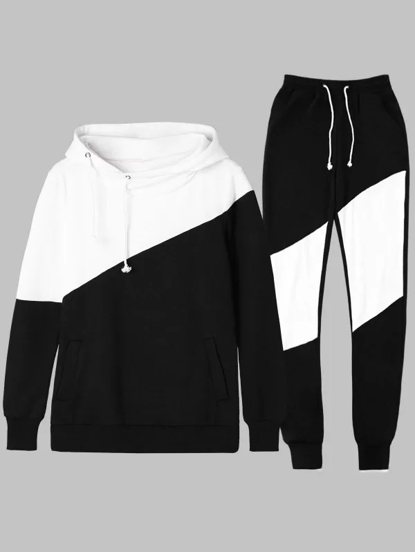 Drawstring Two Tone Hoodie With Sweatpants