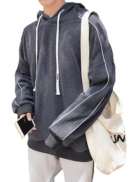 Drop Shoulder Knitted Edging Pullover Hoodie