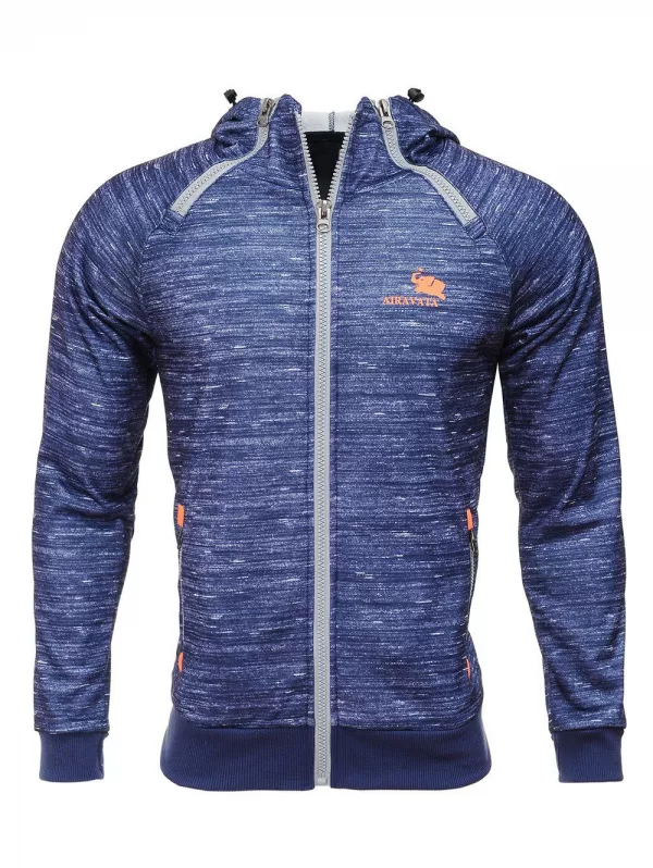 Elbow Patch Hooded Zipper Design Flocking Hoodie