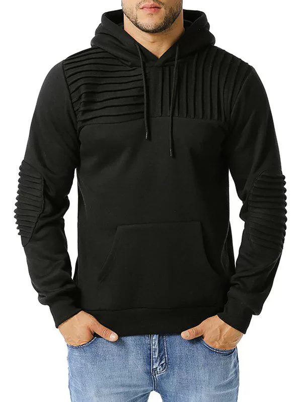 Elbow Patch Pintuck Detail Fleece Hoodie