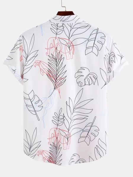 Elephant Tropical Leaves Print Pocket Shirt