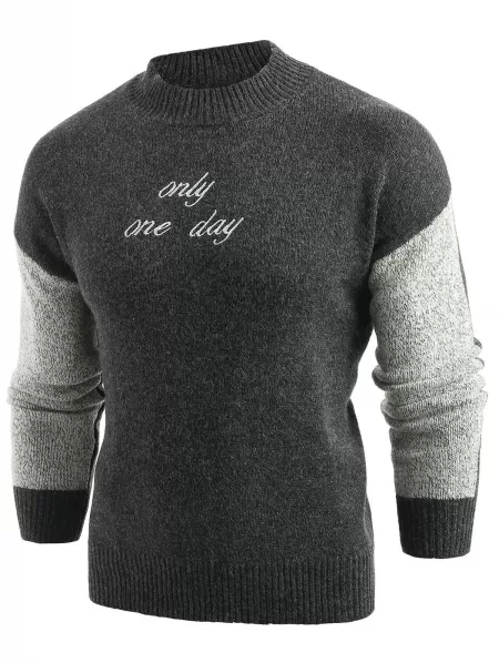 Embroidery Letter Panel Pullover Sweater