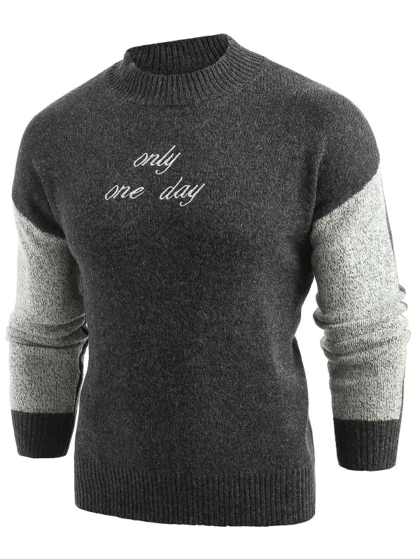 Embroidery Letter Panel Pullover Sweater