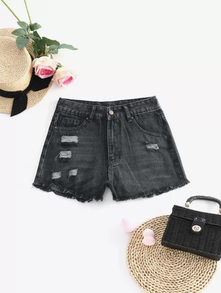 Faded Distressed Frayed Denim Cutoff Shorts
