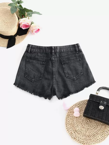 Faded Distressed Frayed Denim Cutoff Shorts