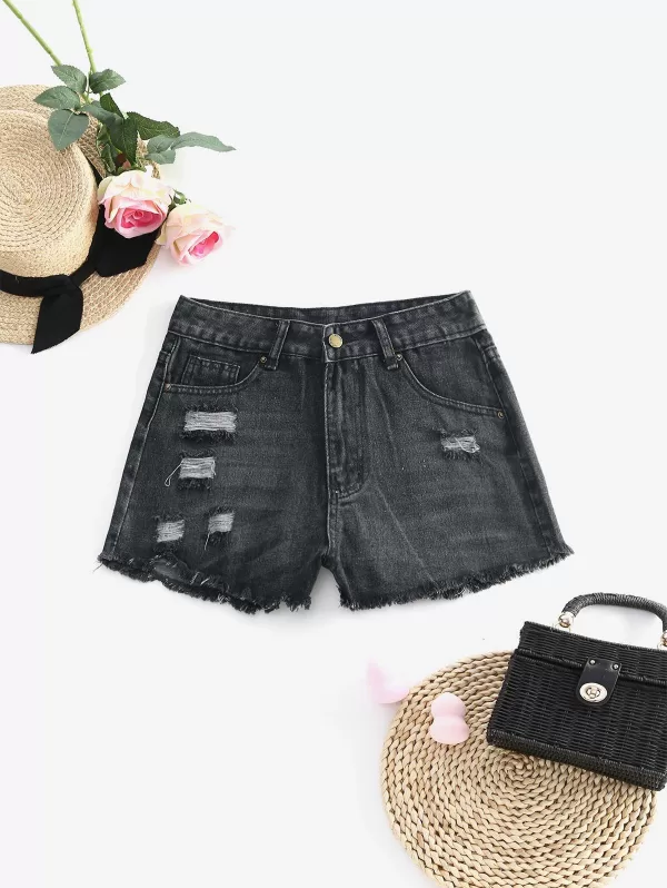 Faded Distressed Frayed Denim Cutoff Shorts