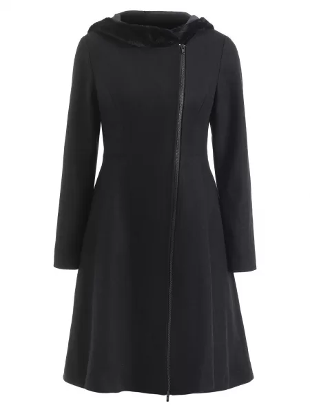 Faux Fur Hooded Zipper Long Coat