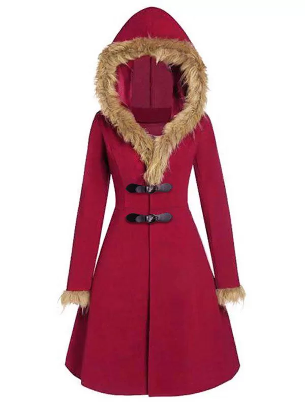 Faux Fur Insert Buckles Long Coat