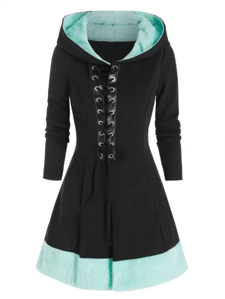 Faux Fur Insert Lace Up Coat