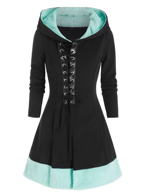 Faux Fur Insert Lace Up Coat